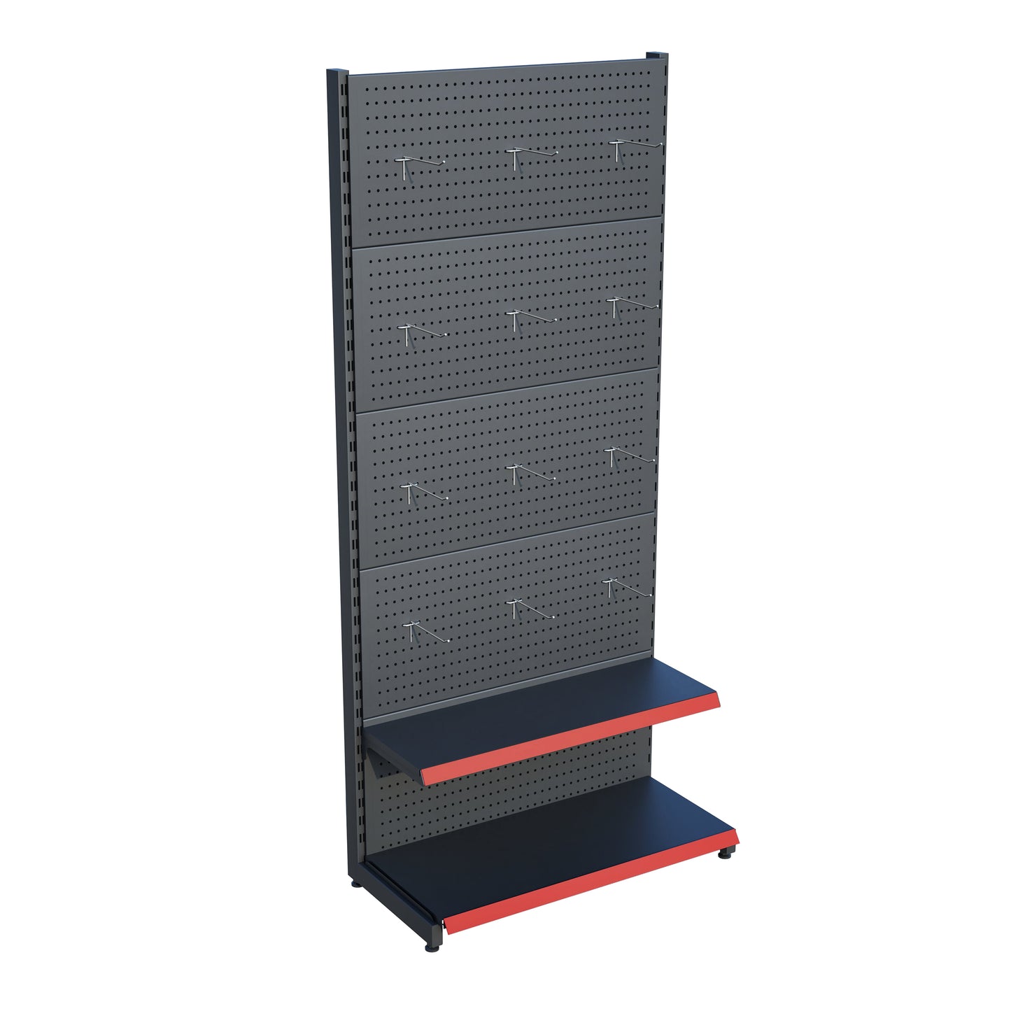 Antrasit Renk 2 Katlı Kancalı Hırdavat Raf Sistemi | Market Rafı | Yükseklik H220 CM|