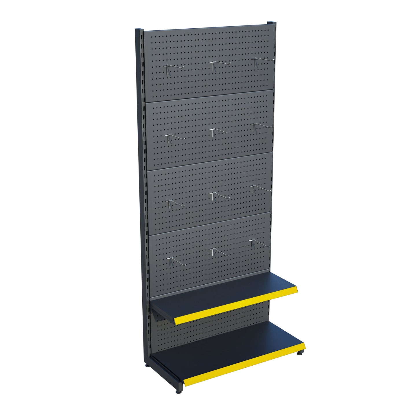 Antrasit Renk 2 Katlı Kancalı Hırdavat Raf Sistemi | Market Rafı | Yükseklik H220 CM|