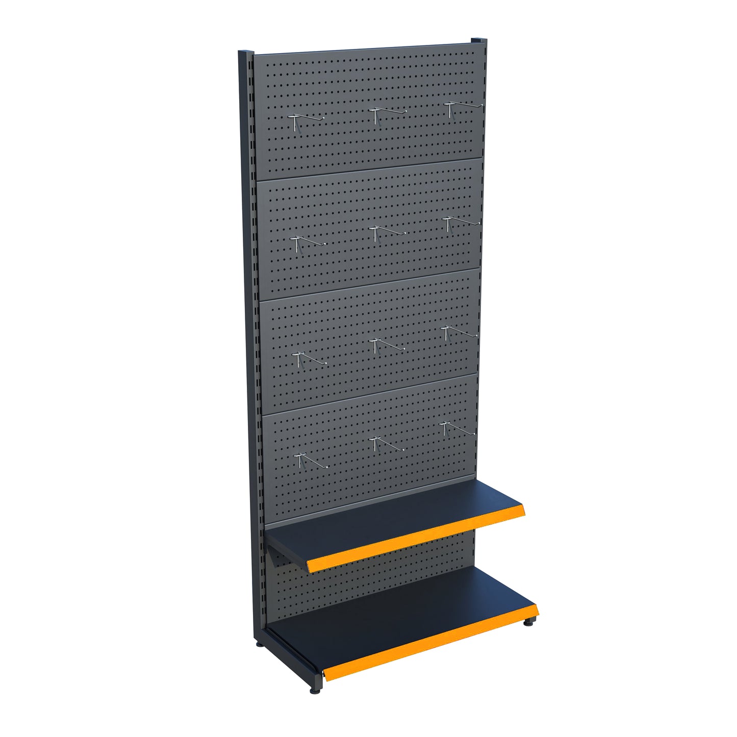 Antrasit Renk 2 Katlı Kancalı Hırdavat Raf Sistemi | Market Rafı | Yükseklik H220 CM|