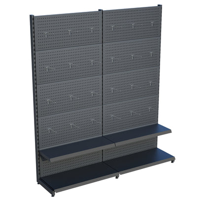 Antrasit Renk 2 Katlı Kancalı Hırdavat Raf Sistemi | Market Rafı | Yükseklik H220 CM|