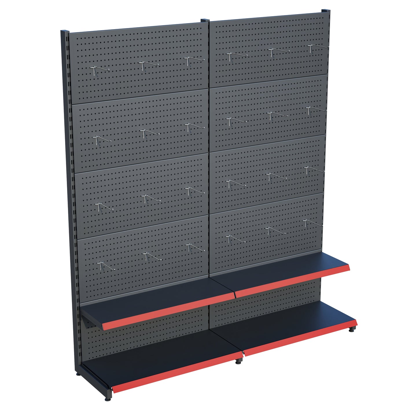 Antrasit Renk 2 Katlı Kancalı Hırdavat Raf Sistemi | Market Rafı | Yükseklik H220 CM|