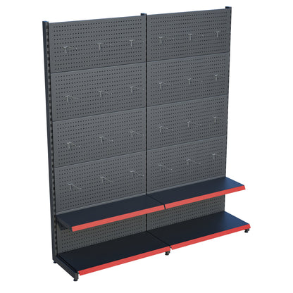 Antrasit Renk 2 Katlı Kancalı Hırdavat Raf Sistemi | Market Rafı | Yükseklik H220 CM|