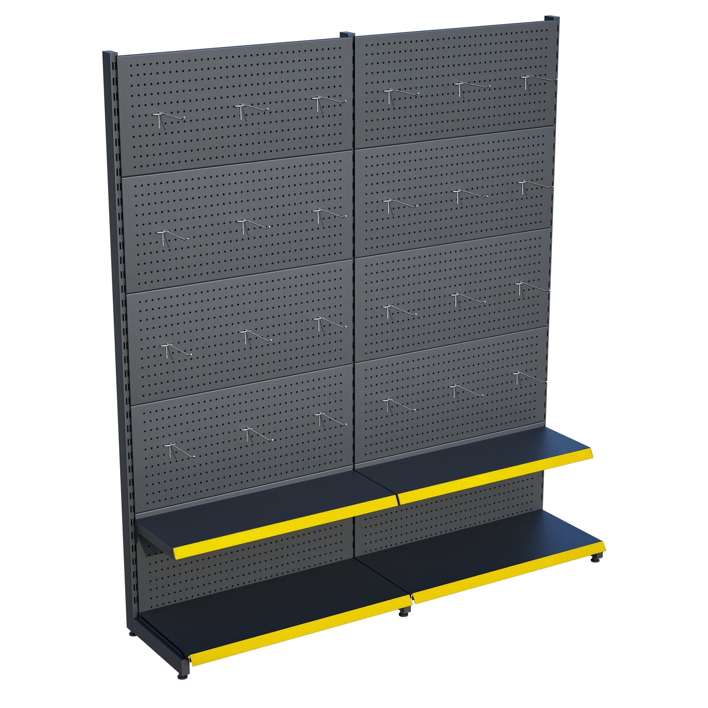 Antrasit Renk 2 Katlı Kancalı Hırdavat Raf Sistemi | Market Rafı | Yükseklik H220 CM|