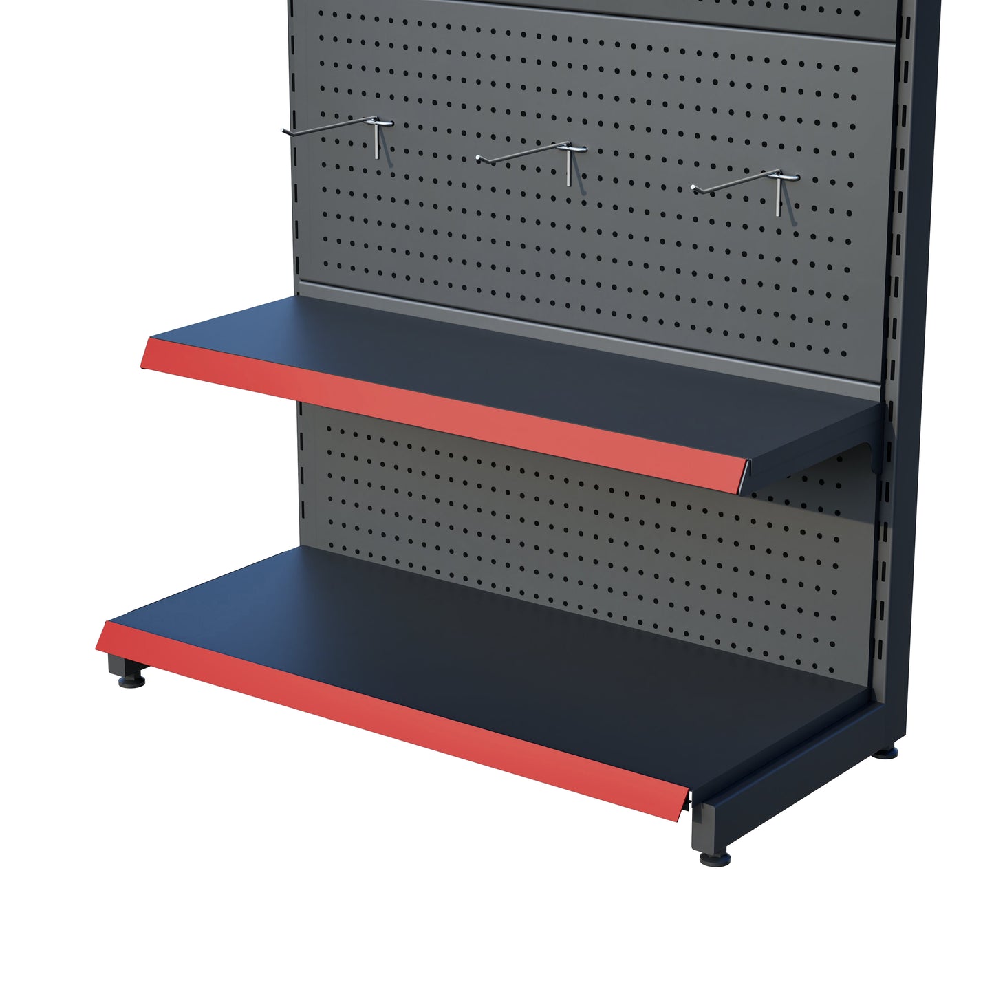 Antrasit Renk 2 Katlı Kancalı Hırdavat Raf Sistemi | Market Rafı | Yükseklik H220 CM|