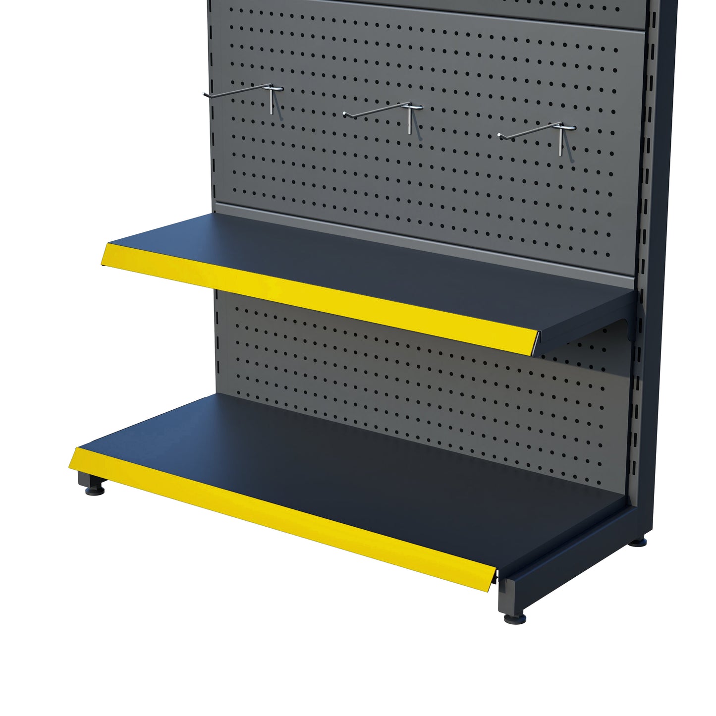 Antrasit Renk 2 Katlı Kancalı Hırdavat Raf Sistemi | Market Rafı | Yükseklik H220 CM|