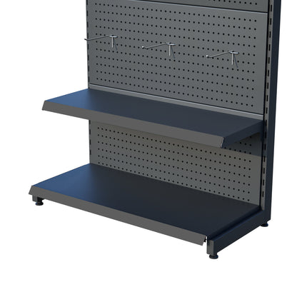 Antrasit Renk 2 Katlı Kancalı Hırdavat Raf Sistemi | Market Rafı | Yükseklik H220 CM|