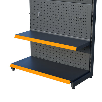 Antrasit Renk 2 Katlı Kancalı Hırdavat Raf Sistemi | Market Rafı | Yükseklik H220 CM|