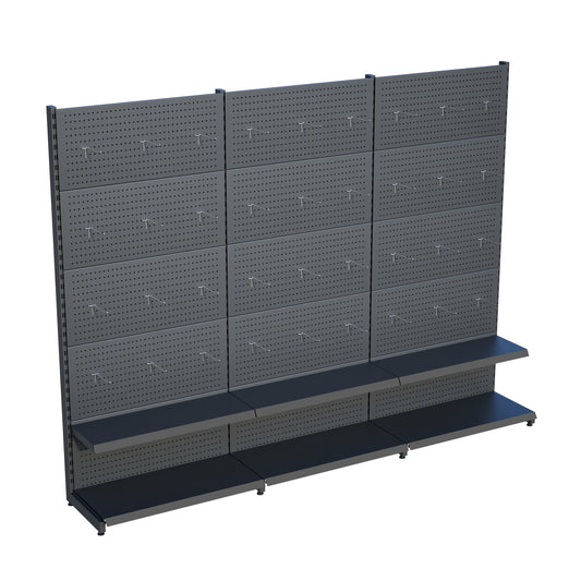 Antrasit Renk 2 Katlı Kancalı Hırdavat Raf Sistemi | Market Rafı | Yükseklik H220 CM|