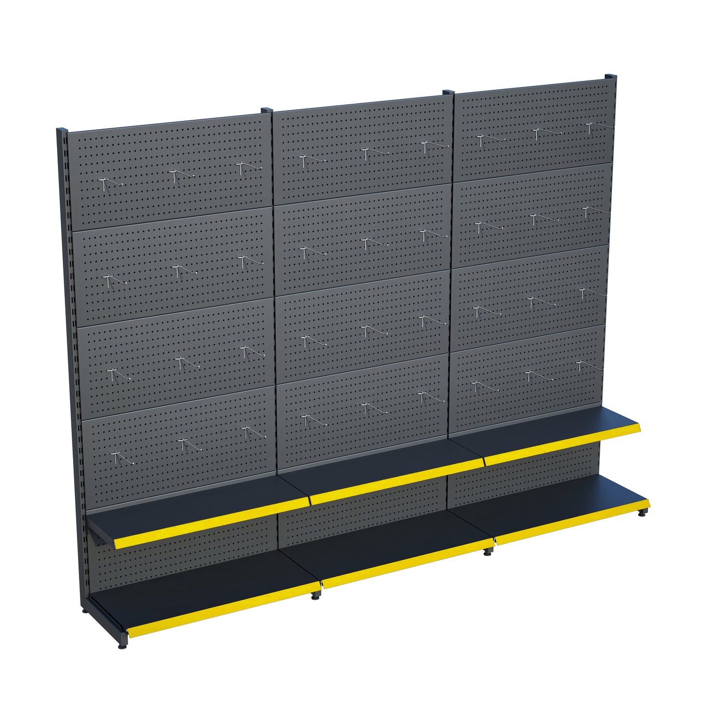 Antrasit Renk 2 Katlı Kancalı Hırdavat Raf Sistemi | Market Rafı | Yükseklik H220 CM|