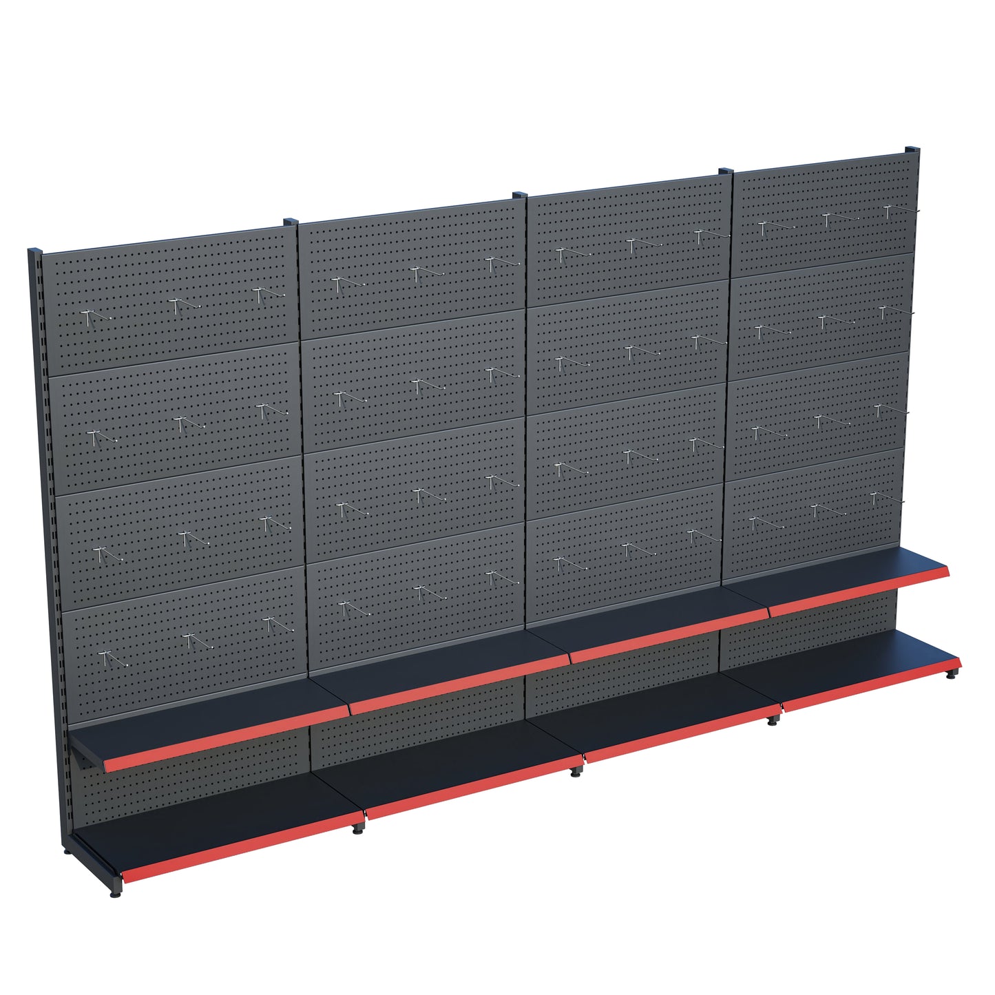 Antrasit Renk 2 Katlı Kancalı Hırdavat Raf Sistemi | Market Rafı | Yükseklik H220 CM|