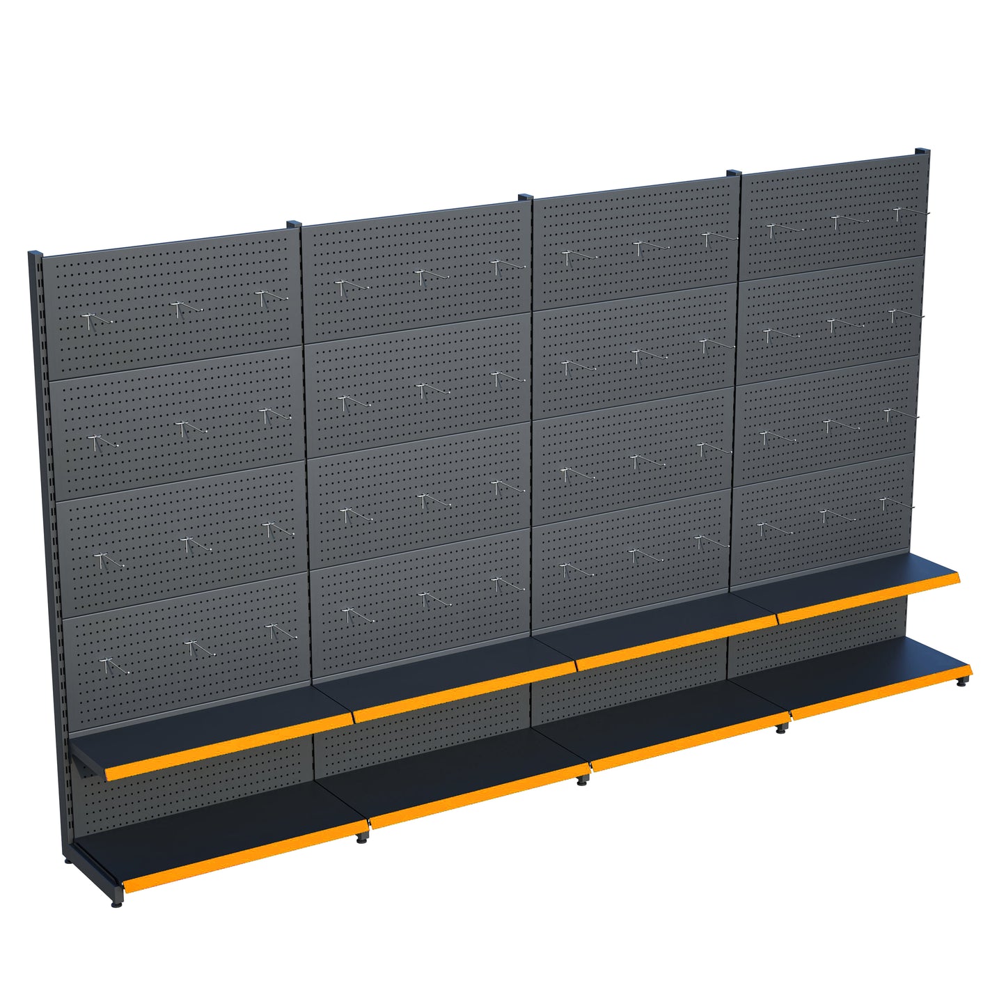 Antrasit Renk 2 Katlı Kancalı Hırdavat Raf Sistemi | Market Rafı | Yükseklik H220 CM|