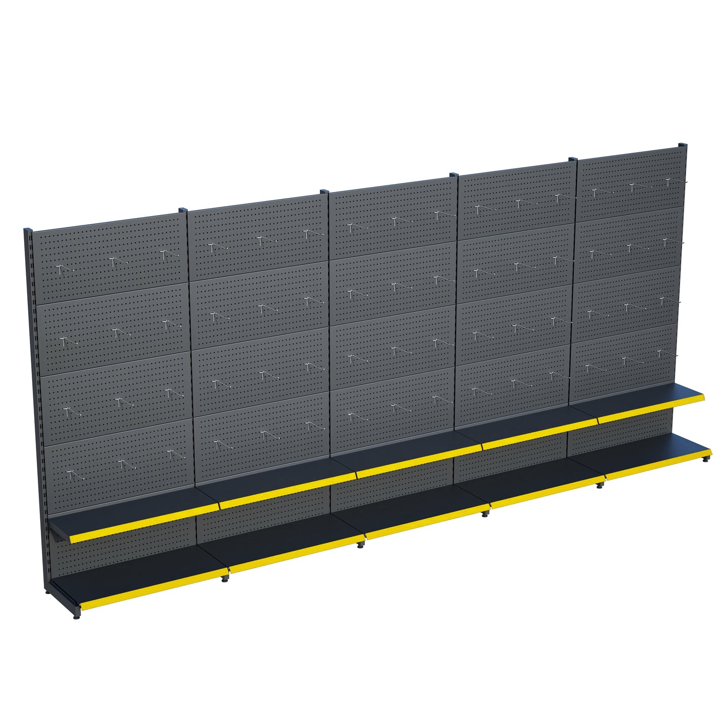 Antrasit Renk 2 Katlı Kancalı Hırdavat Raf Sistemi | Market Rafı | Yükseklik H220 CM|