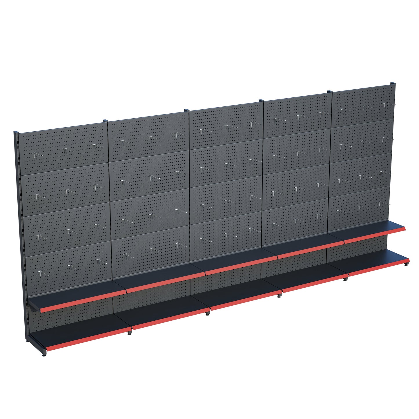 Antrasit Renk 2 Katlı Kancalı Hırdavat Raf Sistemi | Market Rafı | Yükseklik H220 CM|