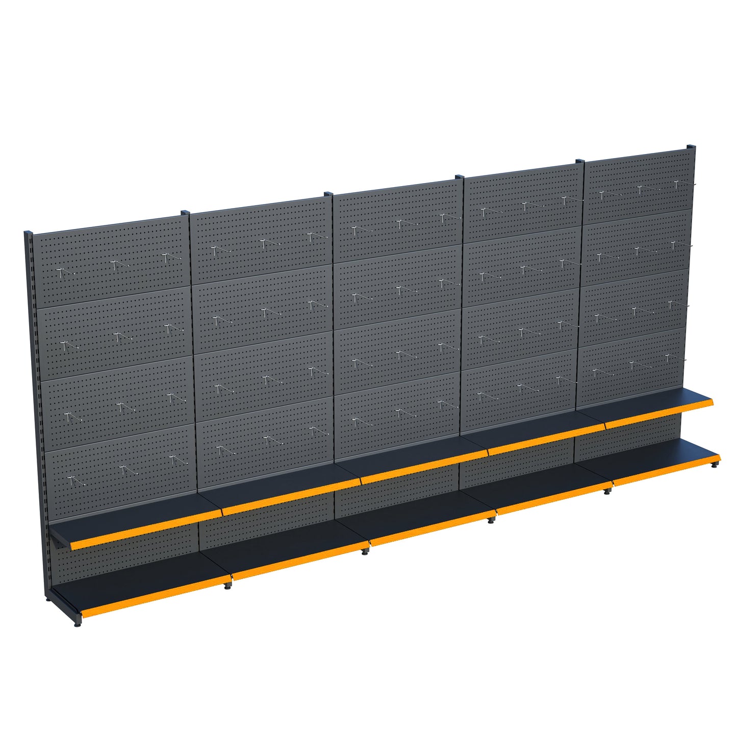 Antrasit Renk 2 Katlı Kancalı Hırdavat Raf Sistemi | Market Rafı | Yükseklik H220 CM|