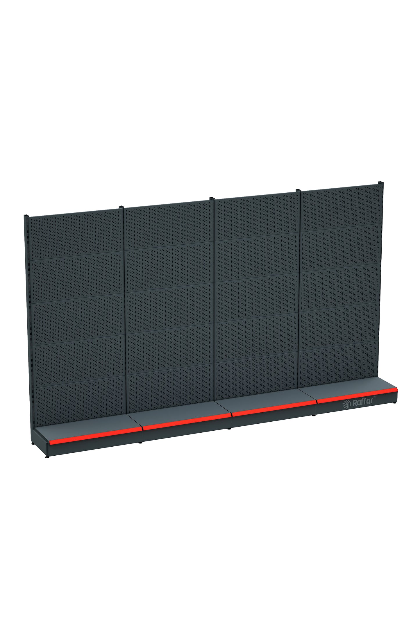 BAZALI Antrasit Renk Metal 4'lü Birleşik Market Raf Sistemi | Market Rafı |  G360 CMYükseklik H220 CM|