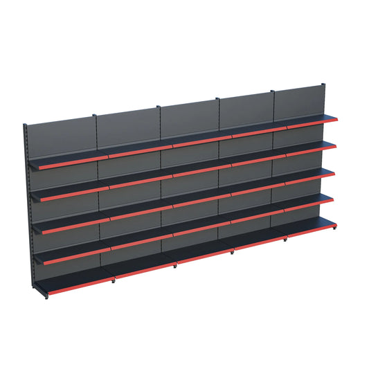 Antrasit Siyah Metal 5 Katlı 5'lİ Birleşik Katlı Market Raf Sistemi | Market Rafı | G450CM Yükseklik H220 CM| Raffar