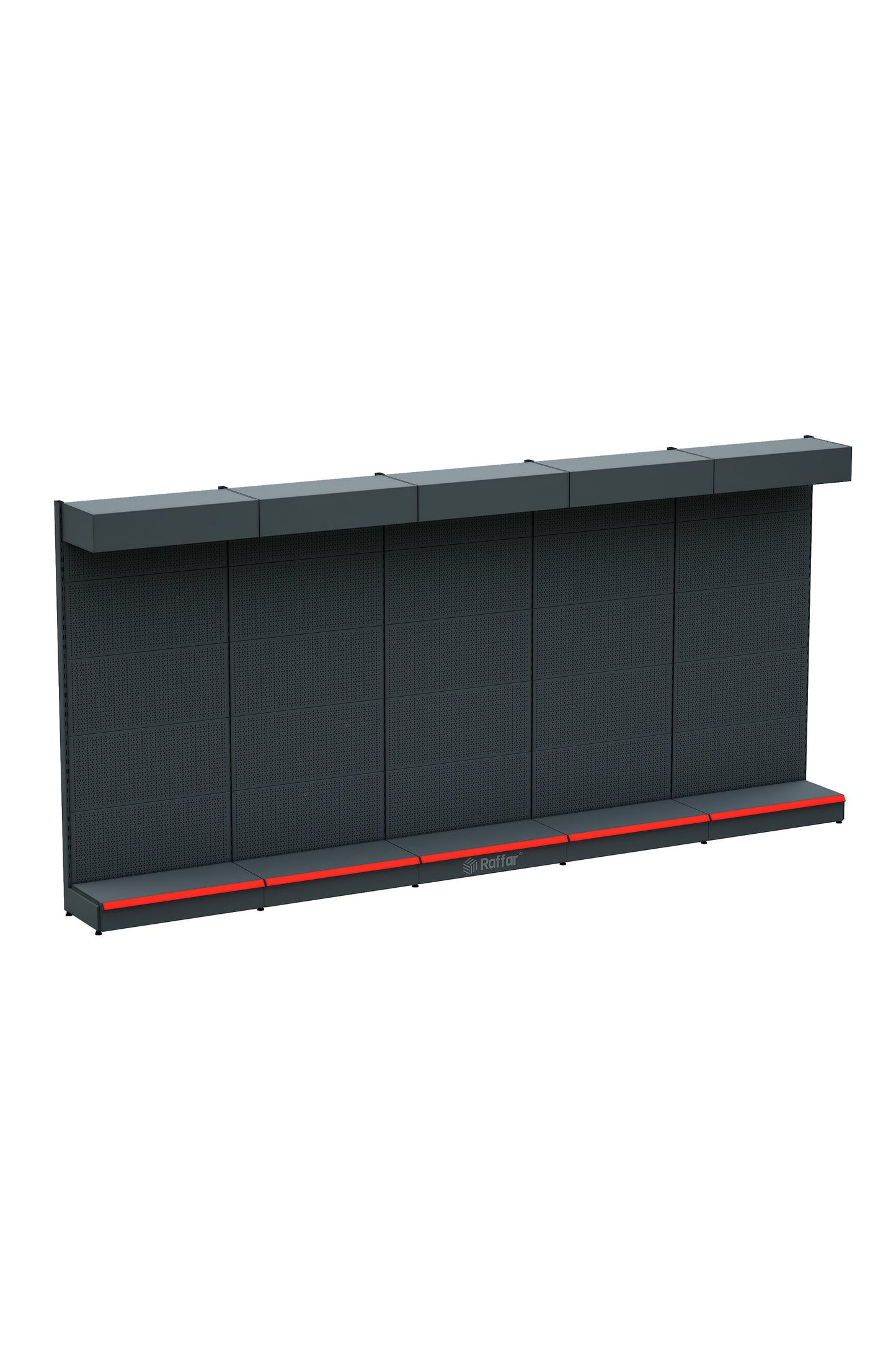 ŞAPKALI VE BAZALI Antrasit Metal 5Lİ Birleşik Market Raf Sistemi | Hırdavat Rafı | G450CM Yükseklik H220 CM|