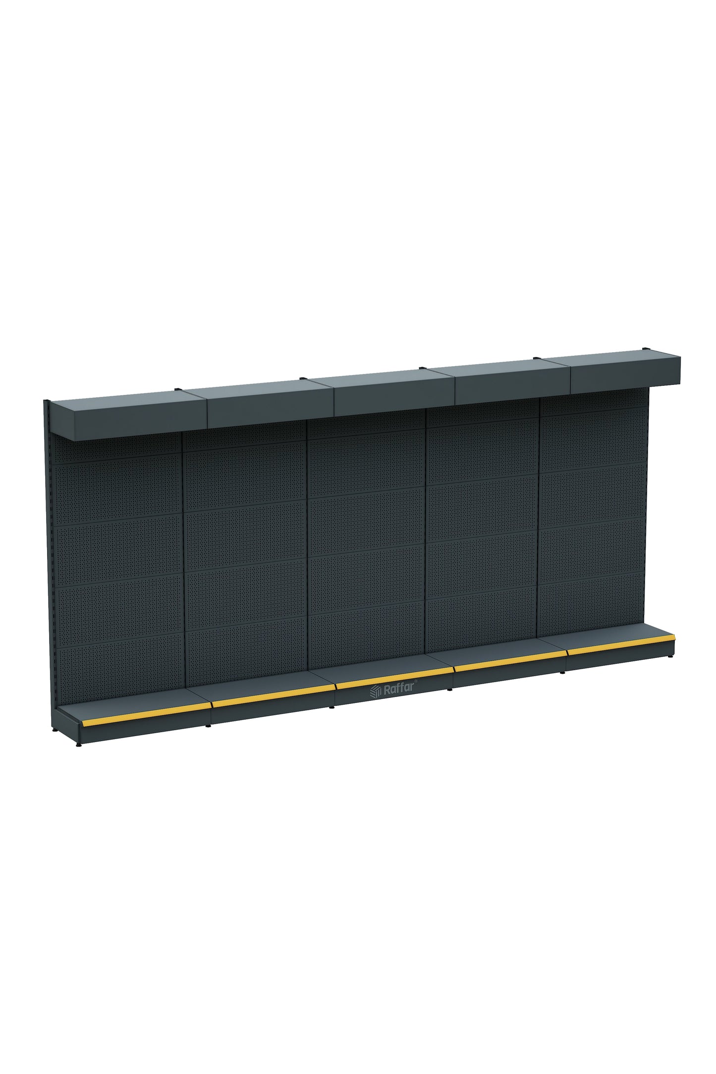 ŞAPKALI VE BAZALI Antrasit Metal 5Lİ Birleşik Market Raf Sistemi | Hırdavat Rafı | G450CM Yükseklik H220 CM|