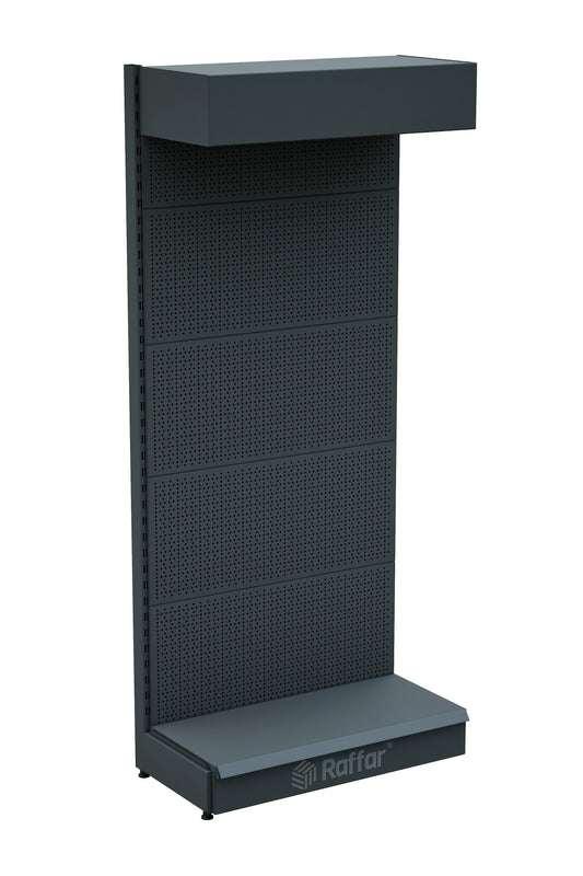 ŞAPKALI VE BAZALI Antrasit Metal Delikli  Market Raf Sistemi | Hırdavat Rafı |  G90CM Yükseklik H220 CM|