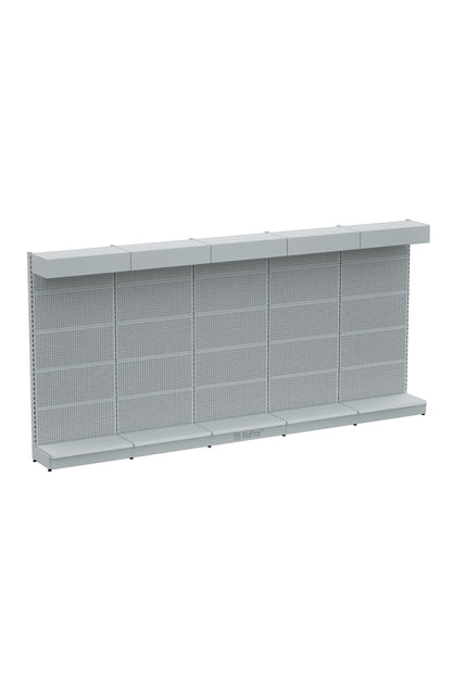 ŞAPKALI VE BAZALI Beyaz Delikli Metal 5Lİ Birleşik Market Raf Sistemi | Hırdavat Rafı | G450CM Yükseklik H220 CM|