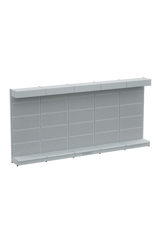 ŞAPKALI VE BAZALI Beyaz Delikli Metal 5Lİ Birleşik Market Raf Sistemi | Hırdavat Rafı | G450CM Yükseklik H220 CM|