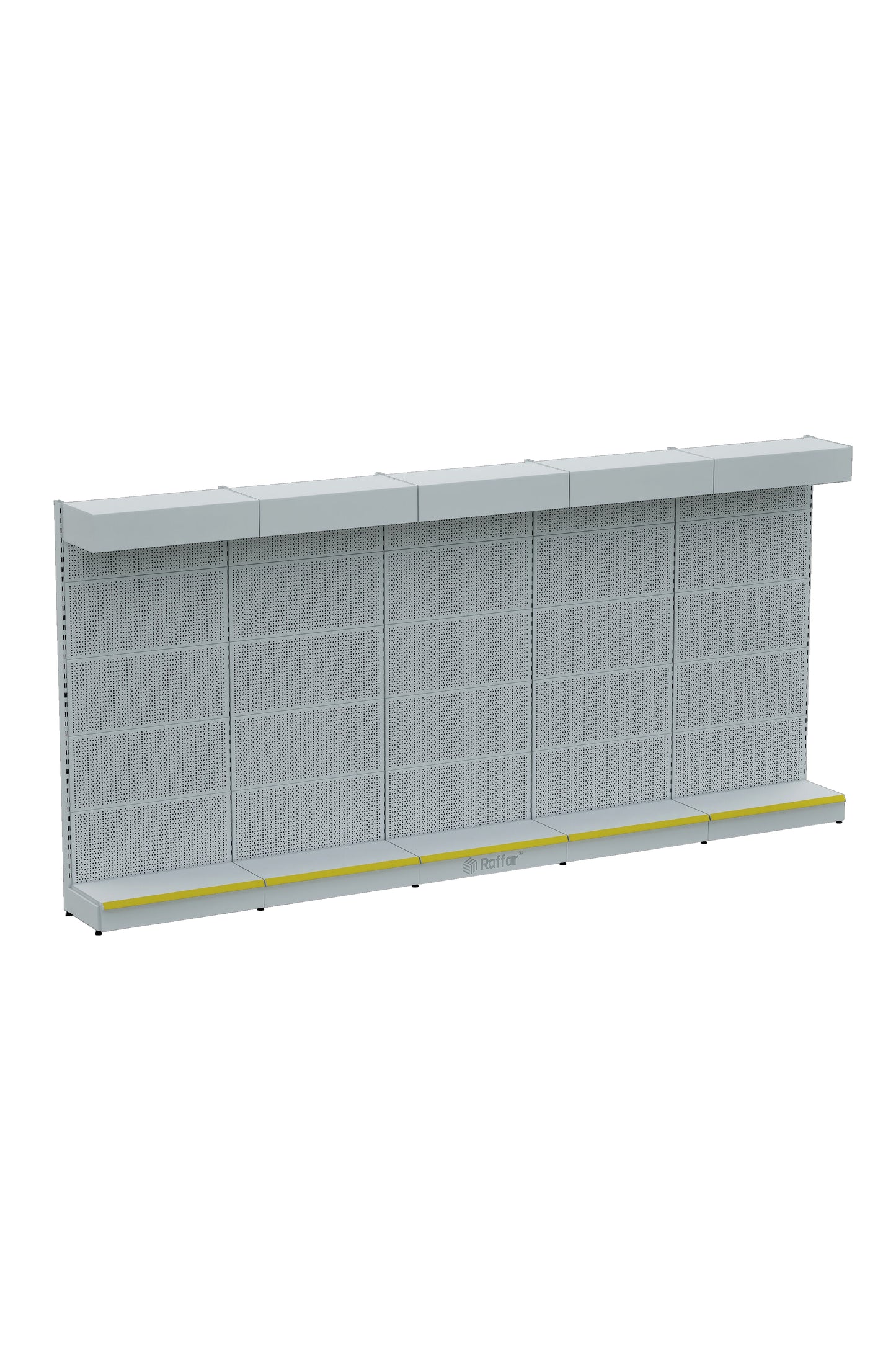 ŞAPKALI VE BAZALI Beyaz Delikli Metal 5Lİ Birleşik Market Raf Sistemi | Hırdavat Rafı | G450CM Yükseklik H220 CM|