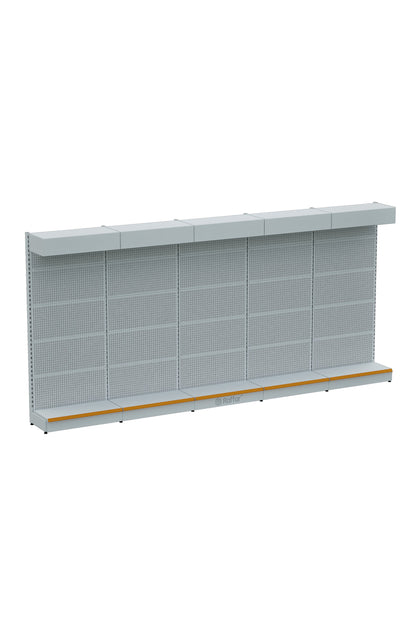 ŞAPKALI VE BAZALI Beyaz Delikli Metal 5Lİ Birleşik Market Raf Sistemi | Hırdavat Rafı | G450CM Yükseklik H220 CM|