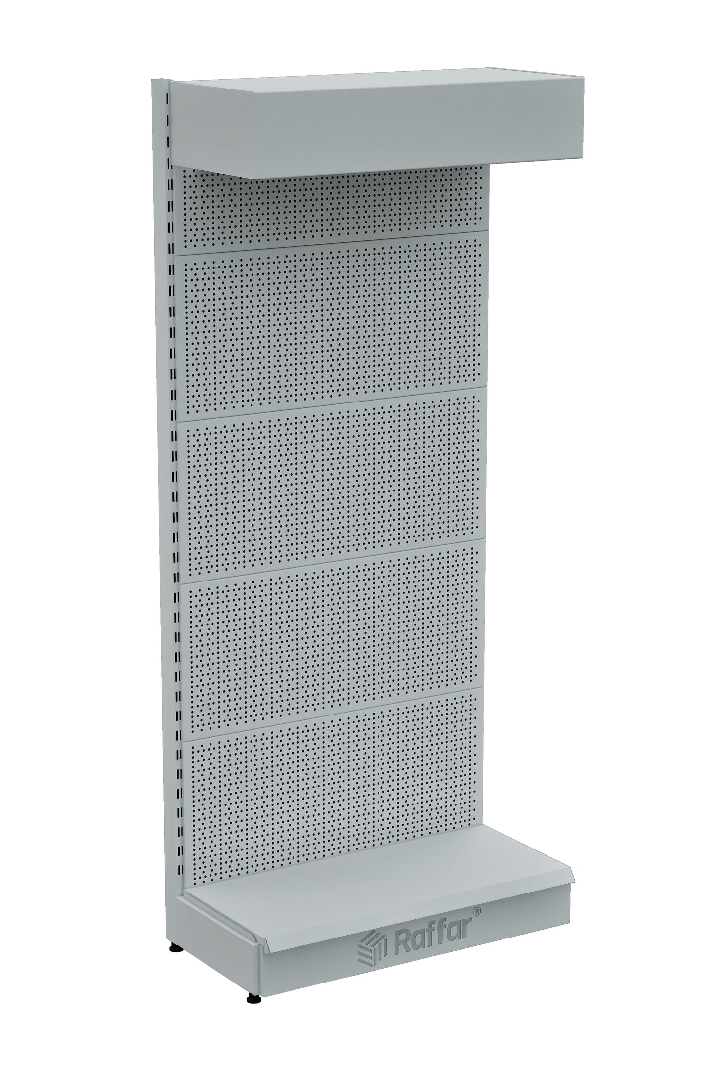 ŞAPKALI VE BAZALI Beyaz Metal Delikli  Market Raf Sistemi | Hırdavat Rafı | G90CM Yükseklik H220 CM|