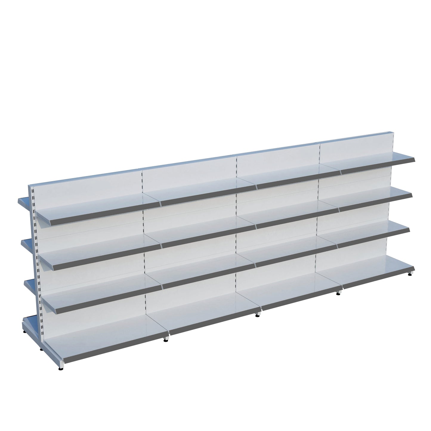 Beyaz Çift Yönlü Orta Reyon Market RafıD30CMxG280CMxH140CM