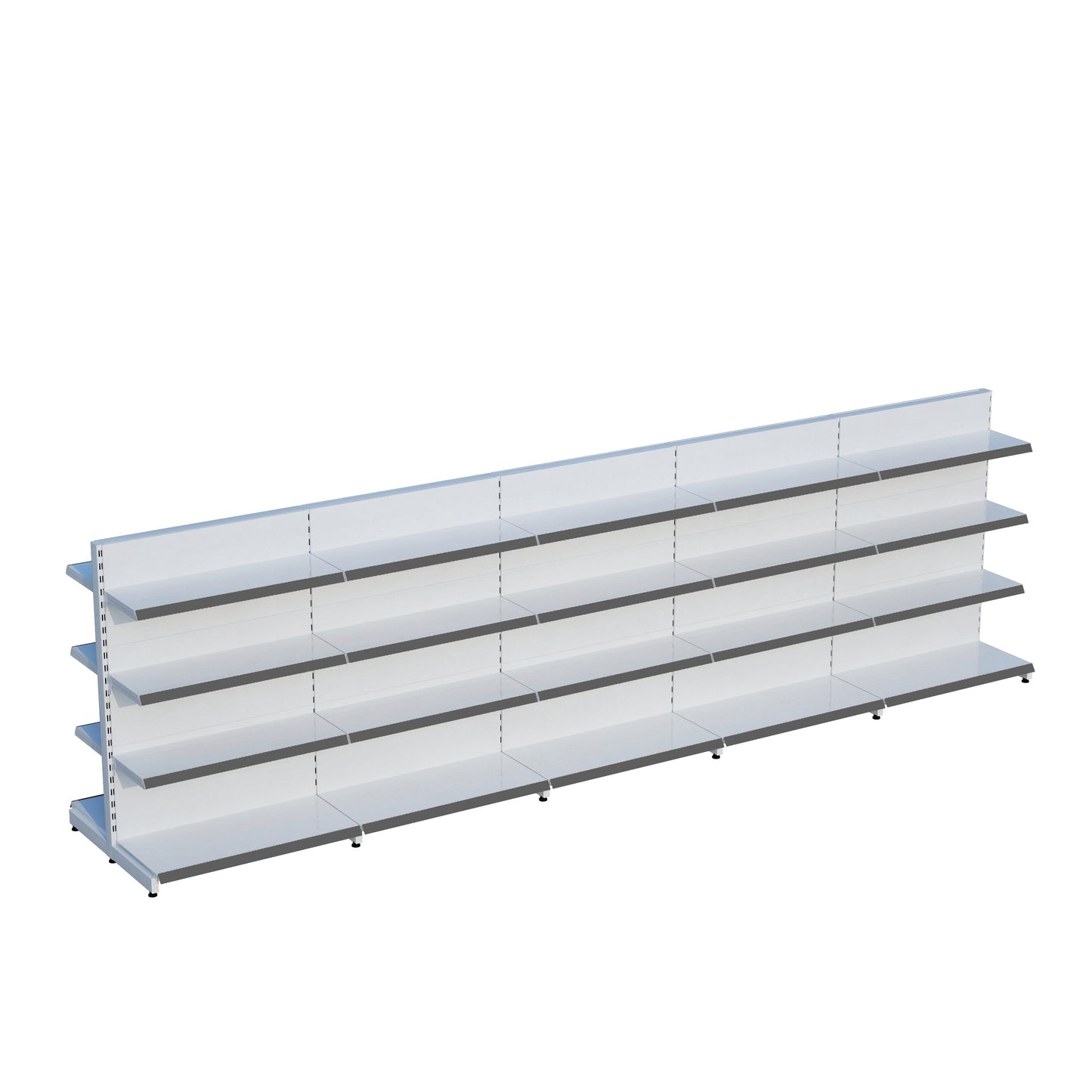 Beyaz Çift Yönlü Orta Reyon Market RafıD30CMxG350CMxH140CM
