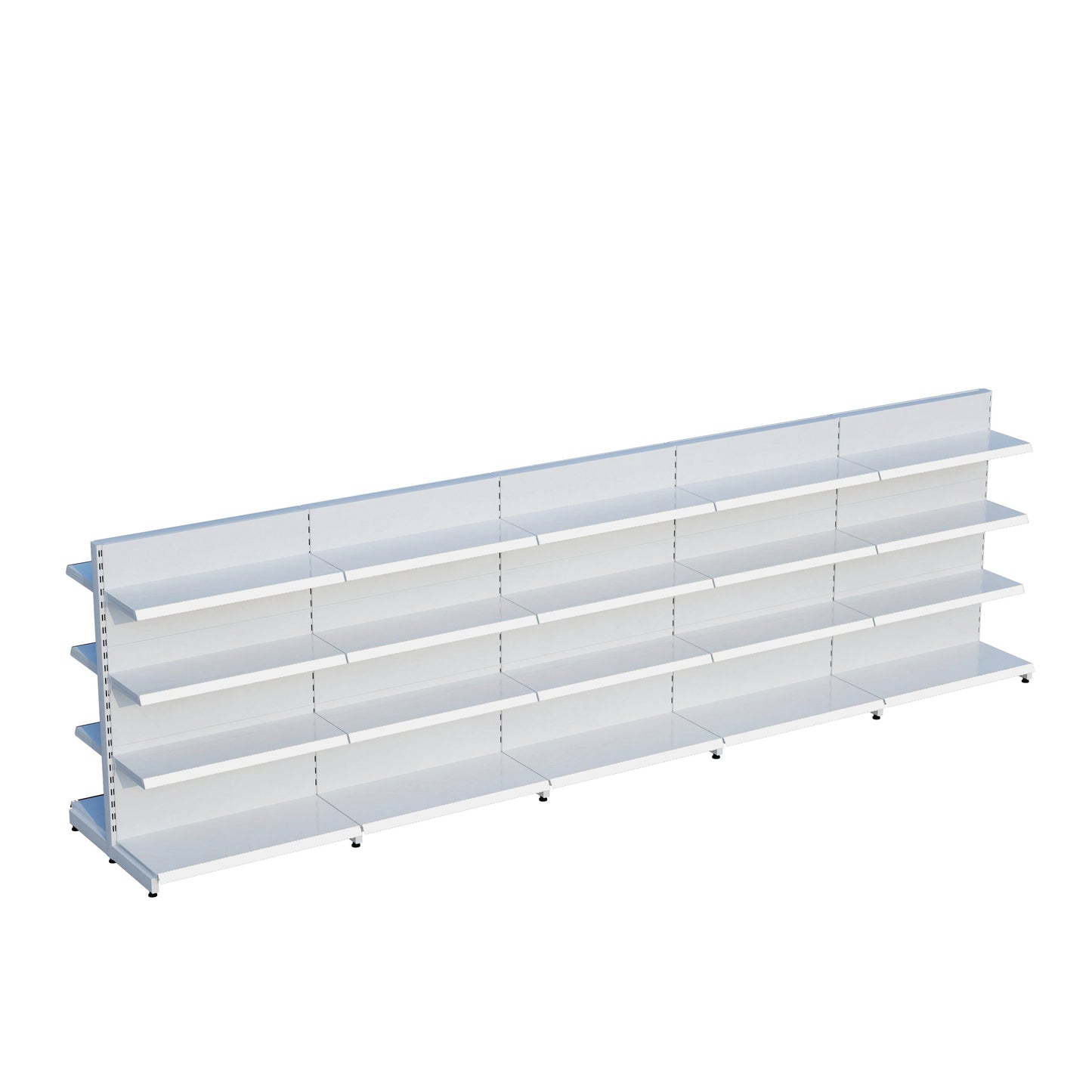 Beyaz Çift Yönlü Orta Reyon Market RafıD30CMxG400CMxH140CM