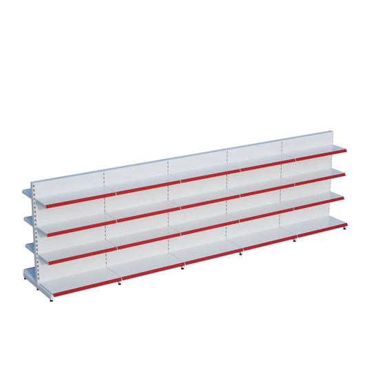 Beyaz Metal Çift Yönlü Orta Reyon 4 Katlı 5'li Birleşik  Market Raf Sistemi | Market Rafı | G450CM Yükseklik H140 CM| Raffar