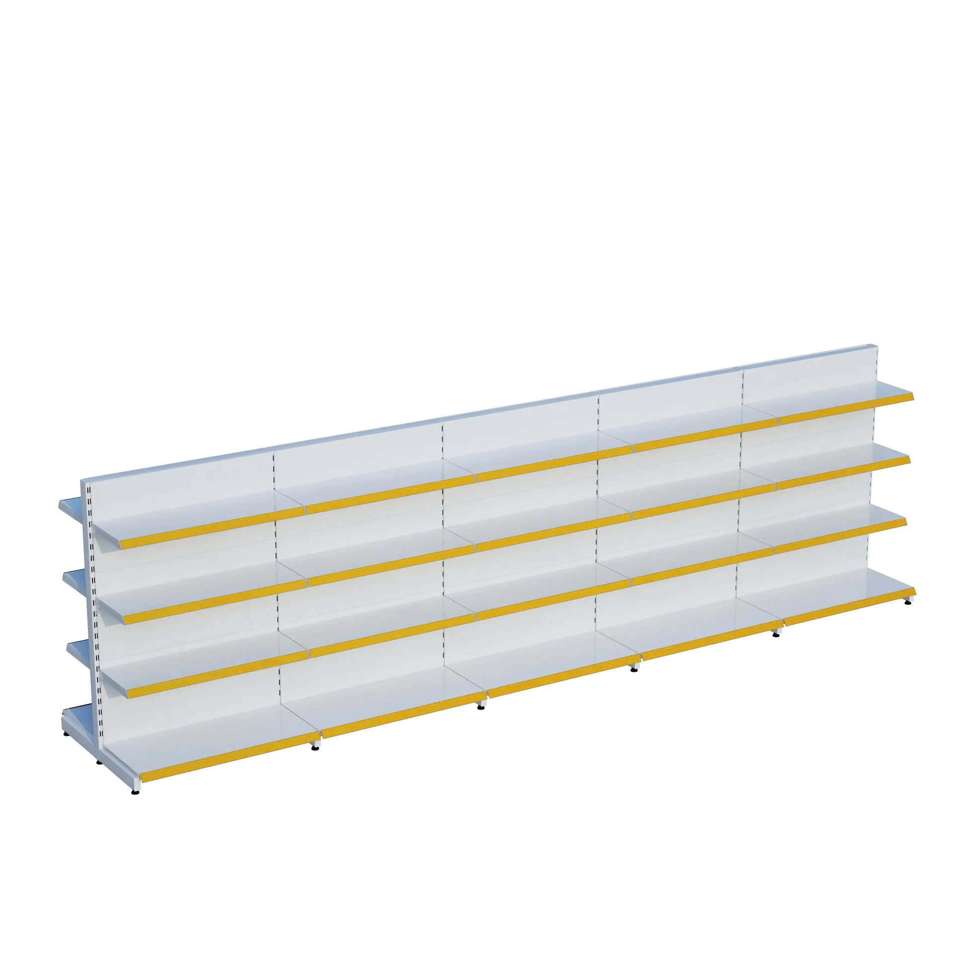 Beyaz Metal Çift Yönlü Orta Reyon 4 Katlı 5'li Birleşik  Market Raf Sistemi | Market Rafı | G450CM Yükseklik H140 CM| Raffar