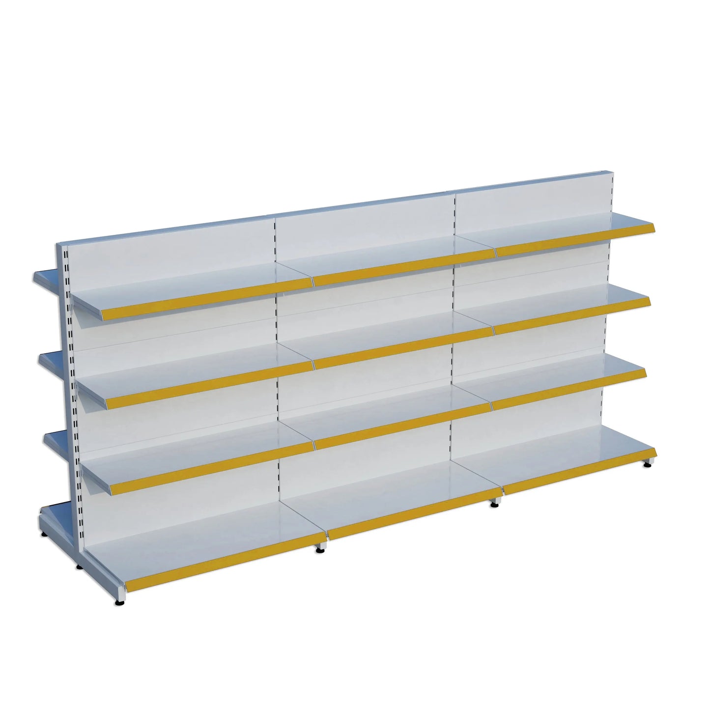 Beyaz Metal Çift Yönlü Orta Reyon 4 Katlı 3'li Birleşik  Market Raf Sistemi | Market Rafı | G270CM Yükseklik H140 CM| Raffar