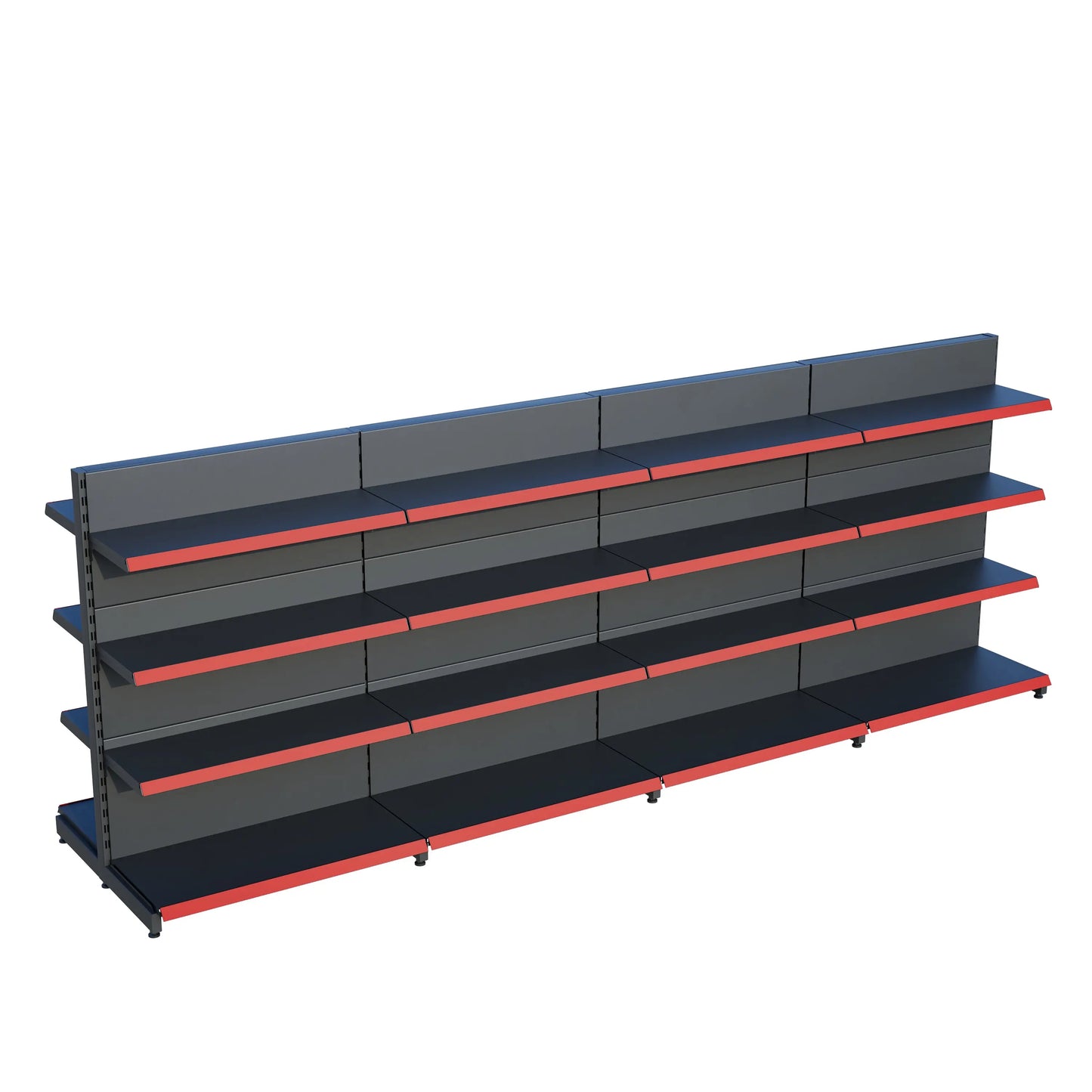 Antrasit Metal Çift Yönlü Orta Reyon 4 Katlı 4'li Birleşik  Market Raf Sistemi | Market Rafı | G360CM Yükseklik H140 CM| Raffar