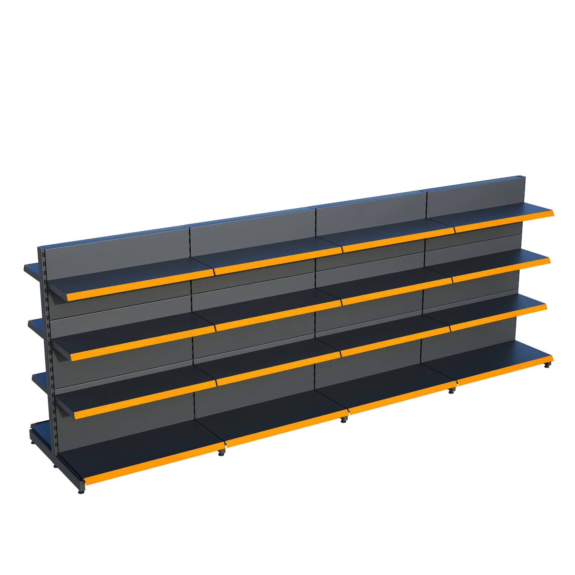Antrasit Metal Çift Yönlü Orta Reyon 4 Katlı 4'li Birleşik  Market Raf Sistemi | Market Rafı | G360CM Yükseklik H140 CM| Raffar