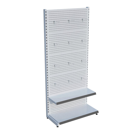 Beyaz Renk 2 Katlı Kancalı Hırdavat Raf Sistemi | Market Rafı | Yükseklik H220 CM|