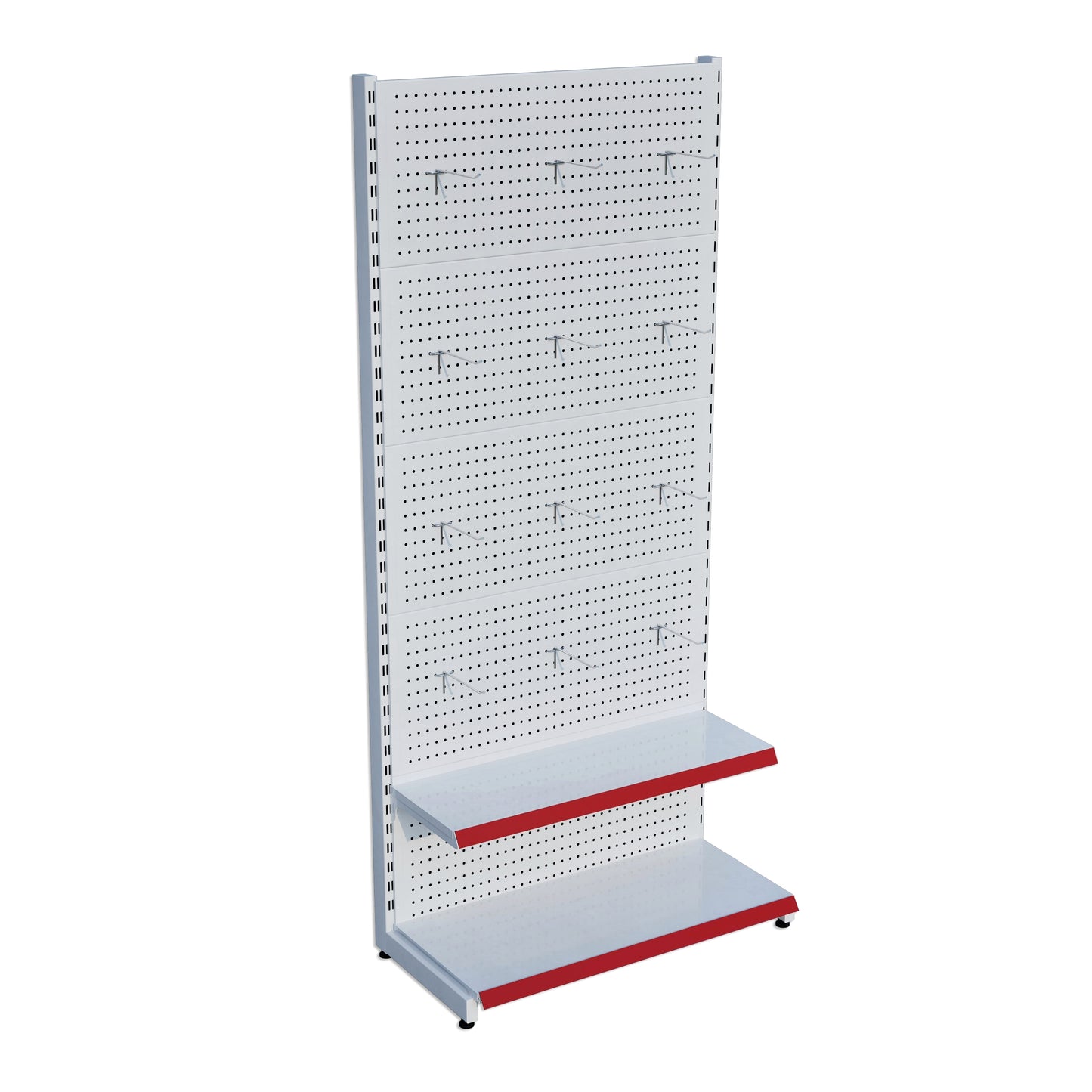 Beyaz Renk 2 Katlı Kancalı Hırdavat Raf Sistemi | Market Rafı | Yükseklik H220 CM|