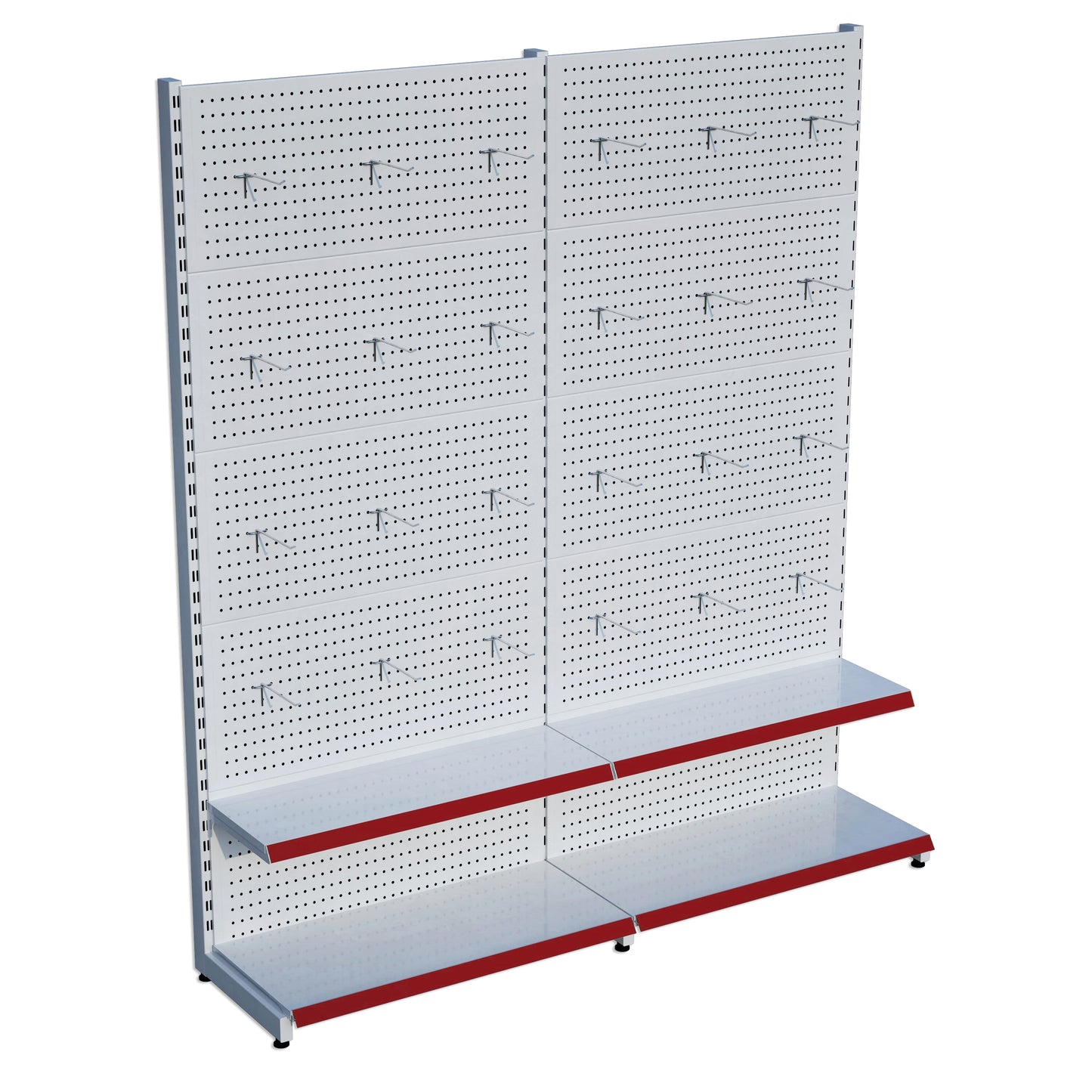 Beyaz Renk 2 Katlı Kancalı Hırdavat Raf Sistemi | Market Rafı | Yükseklik H220 CM|