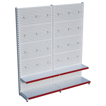 Beyaz Renk 2 Katlı Kancalı Hırdavat Raf Sistemi | Market Rafı | Yükseklik H220 CM|