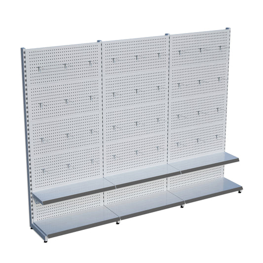 Beyaz Renk 2 Katlı Kancalı Hırdavat Raf Sistemi | Market Rafı | Yükseklik H220 CM|