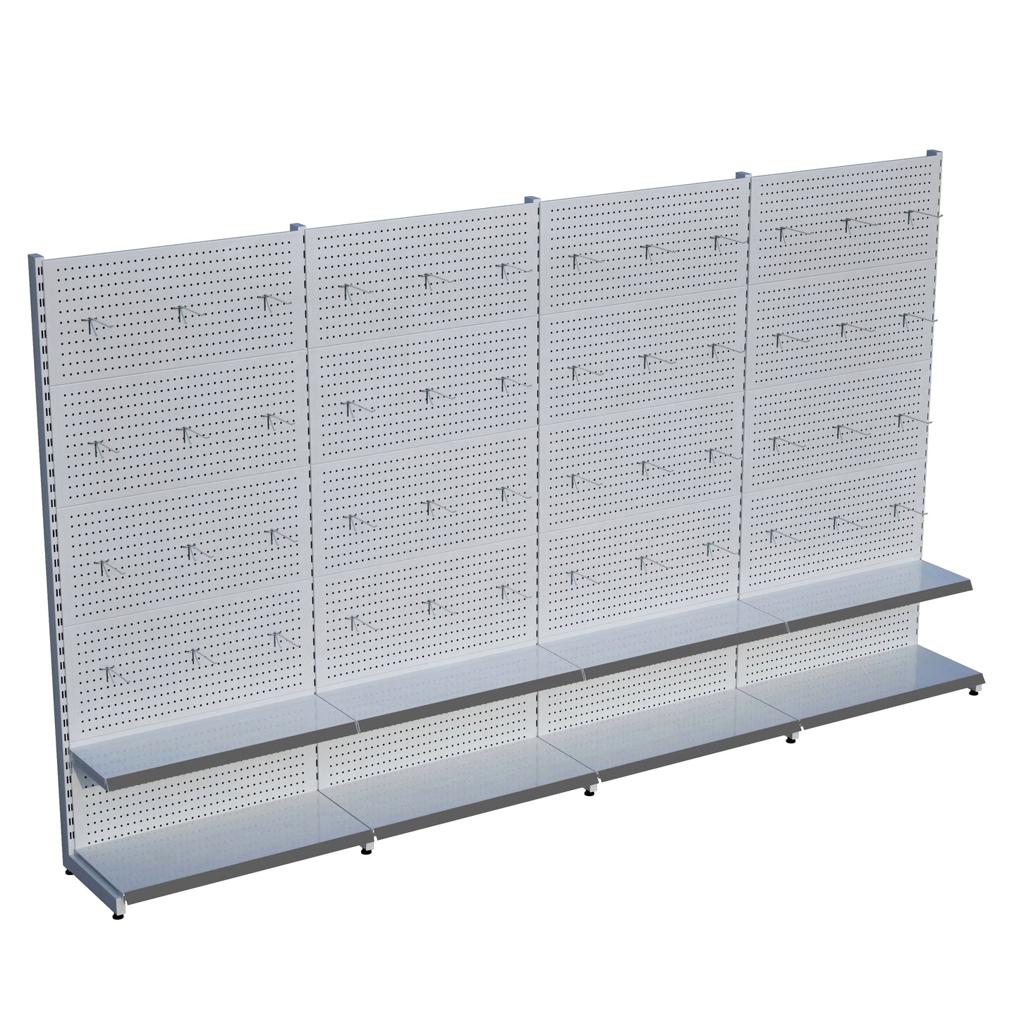 Beyaz Renk 2 Katlı Kancalı Hırdavat Raf Sistemi | Market Rafı | Yükseklik H220 CM|