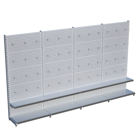 Beyaz Renk 2 Katlı Kancalı Hırdavat Raf Sistemi | Market Rafı | Yükseklik H220 CM|