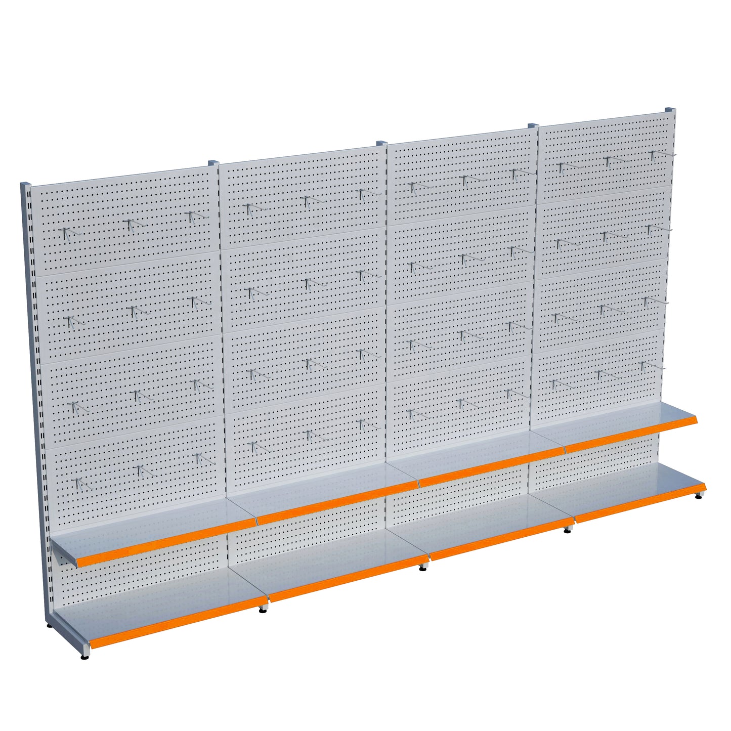 Beyaz Renk 2 Katlı Kancalı Hırdavat Raf Sistemi | Market Rafı | Yükseklik H220 CM|