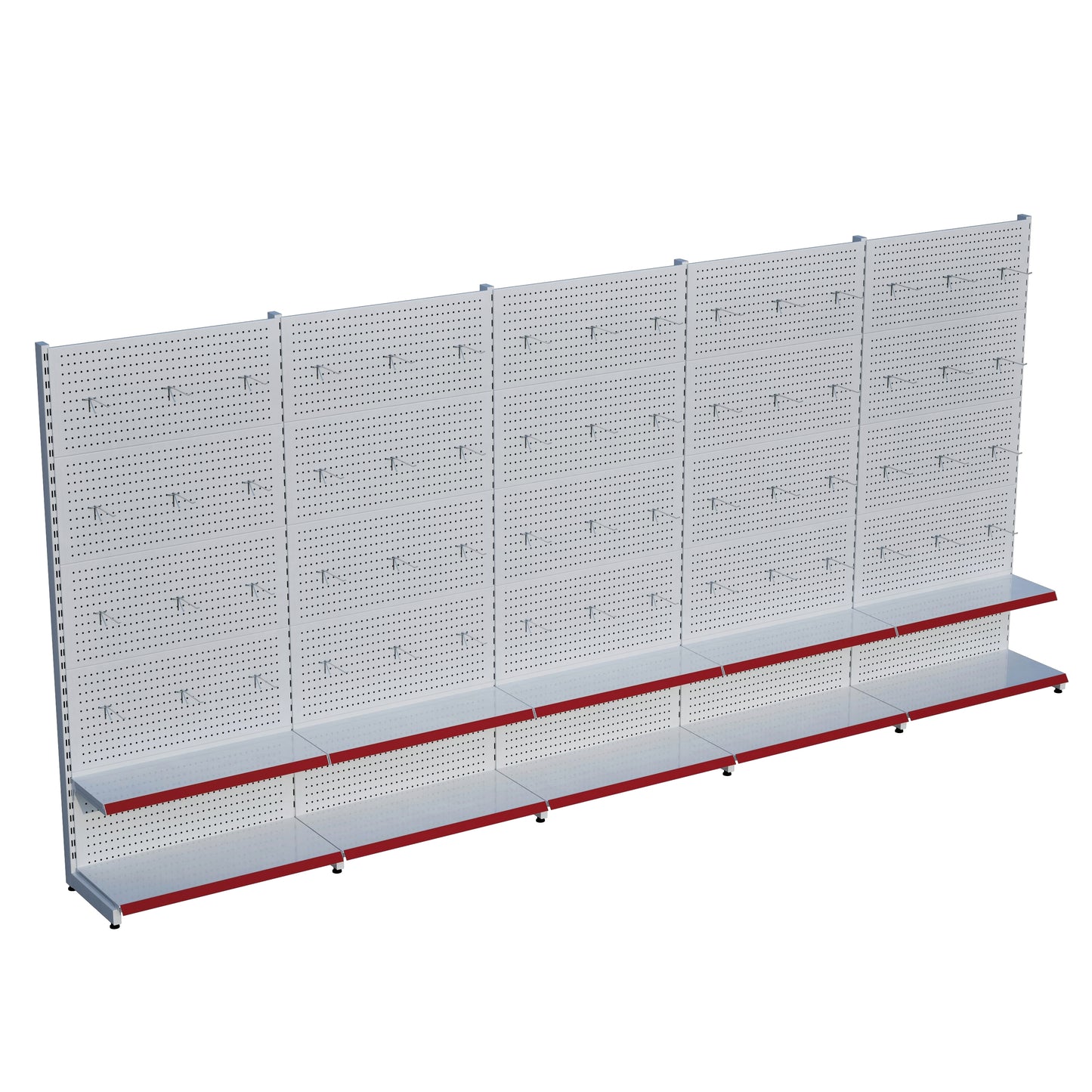 Beyaz Renk 2 Katlı Kancalı Hırdavat Raf Sistemi | Market Rafı | Yükseklik H220 CM|