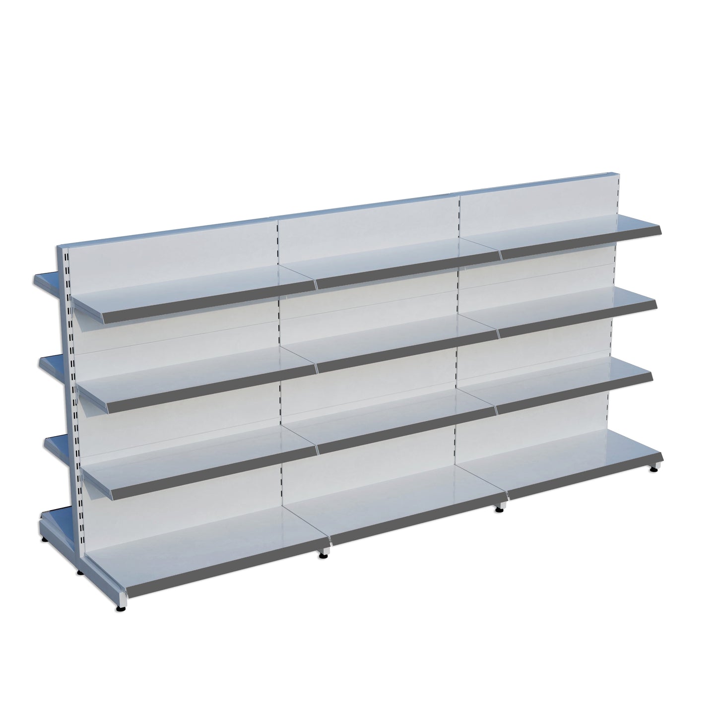 Beyaz Renk 4 Katlı Çiftli Orta Reyon | Market Rafı | Yükseklik H140 CM|