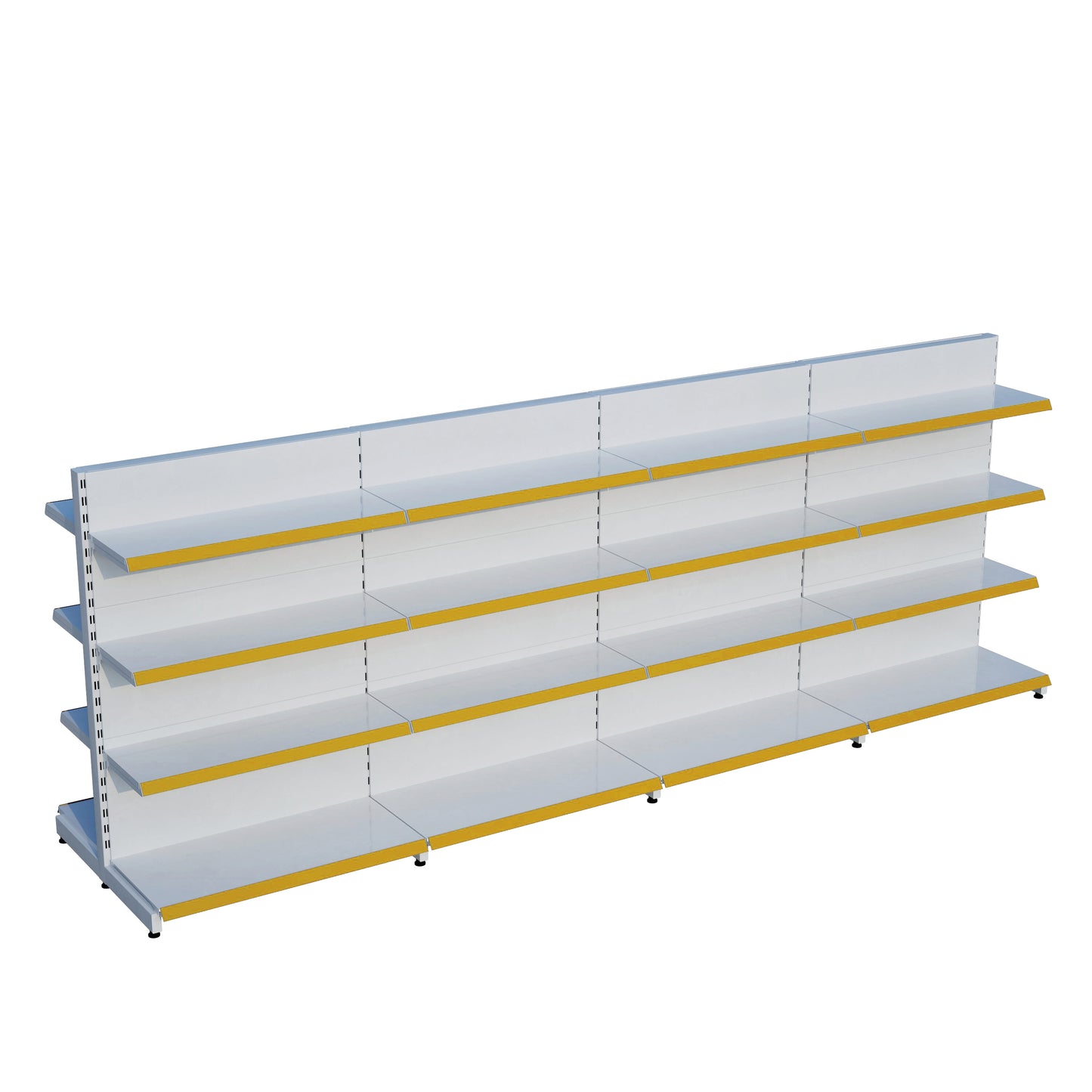 Beyaz Renk 4 Katlı Çiftli Orta Reyon | Market Rafı | Yükseklik H140 CM|