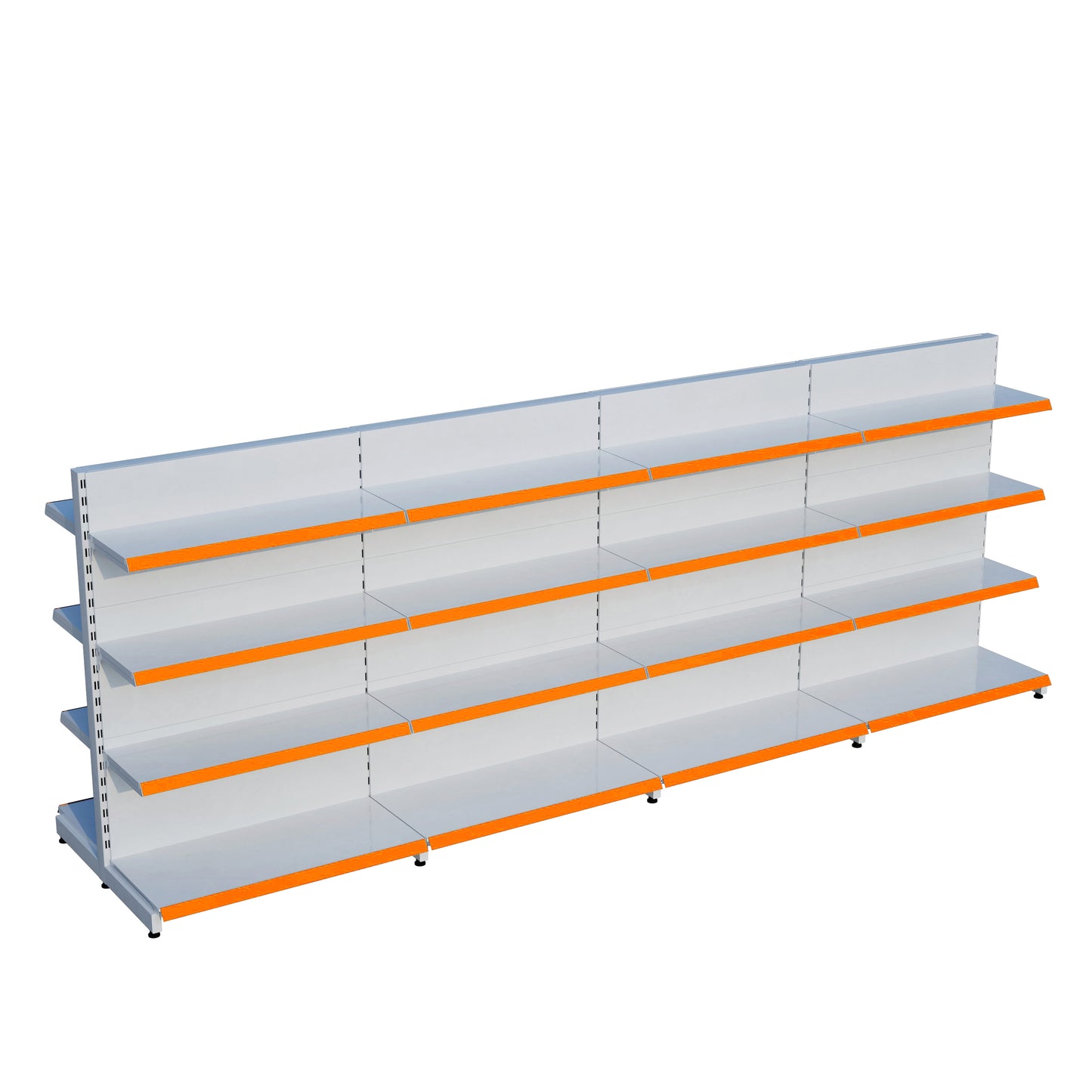 Beyaz Renk 4 Katlı Çiftli Orta Reyon | Market Rafı | Yükseklik H140 CM|